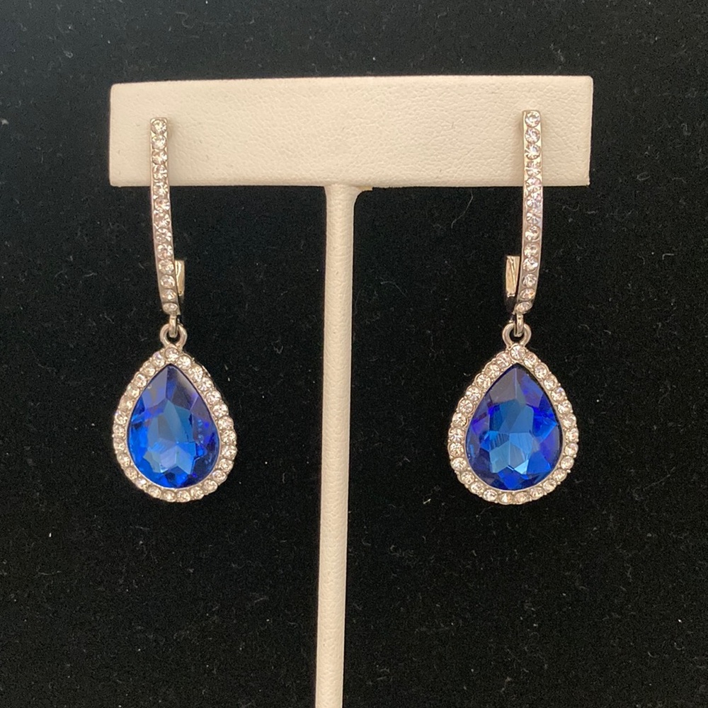 Blue Rhinestone Teardrop Statement Earrings